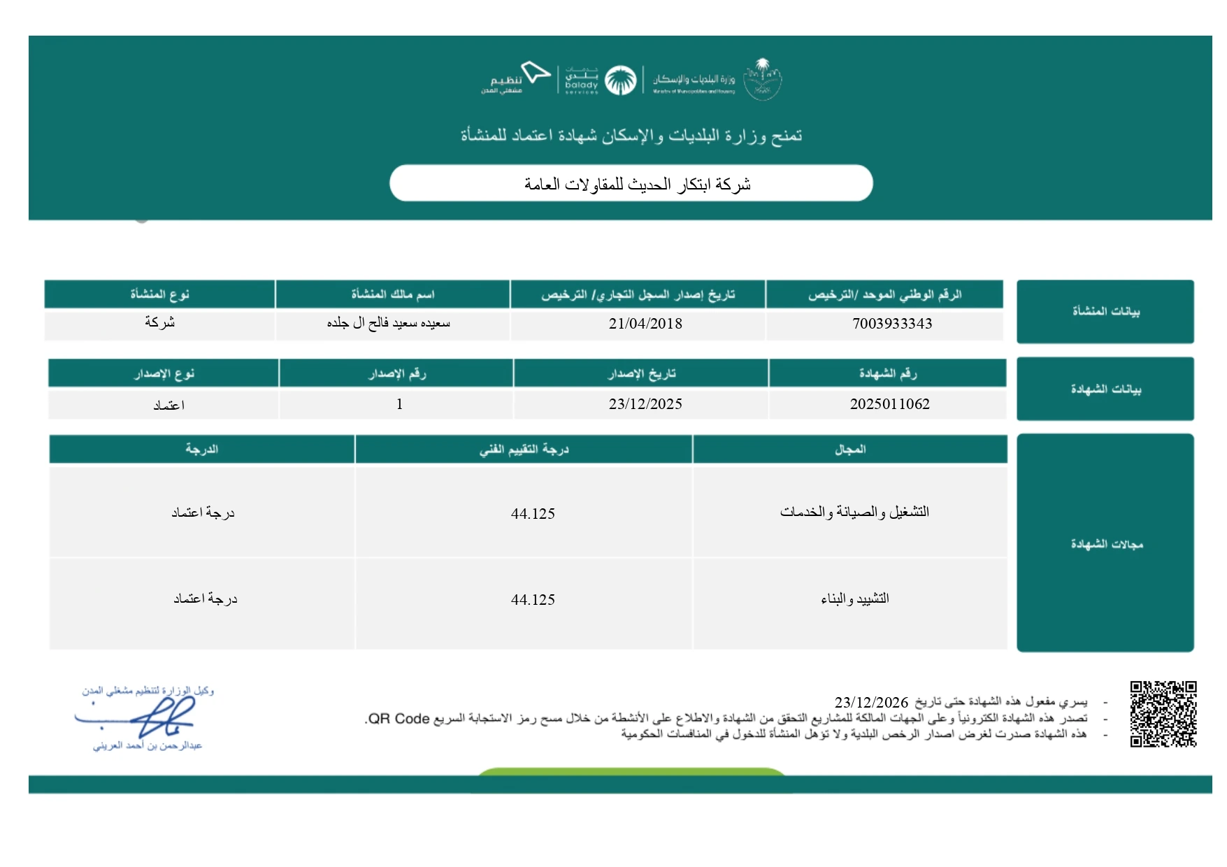 Facility Accreditation Certificate